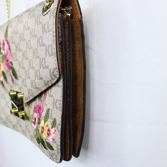 Karl Lagerfeld Paris Floral Embroidered Chain Link Crossbody Shoulder Bag - VGUC - Picture 5 of 14